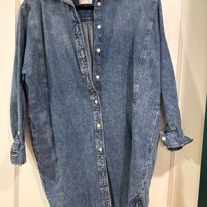 Universal Thread Washed Denim Long-Sleeve Button Dress in Blue